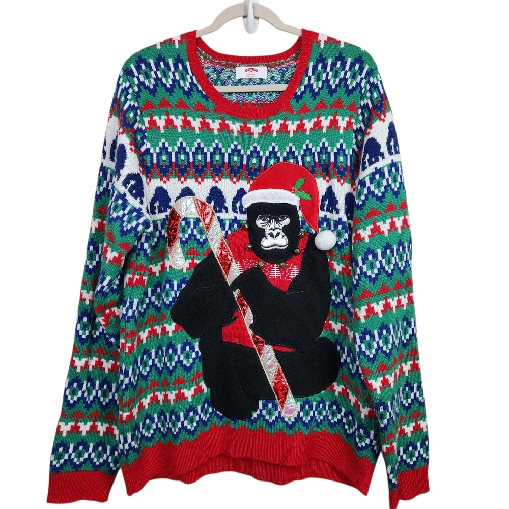 Holiday Time Christmas Sweater UCS Gorilla Fair Isle Jingle Mens Size XL